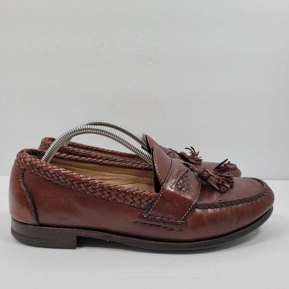 Allen Edmonds Maxfield Tassel Men's Brown Leather Braided Loafer Shoes US 9.5D - Picture 1 of 8